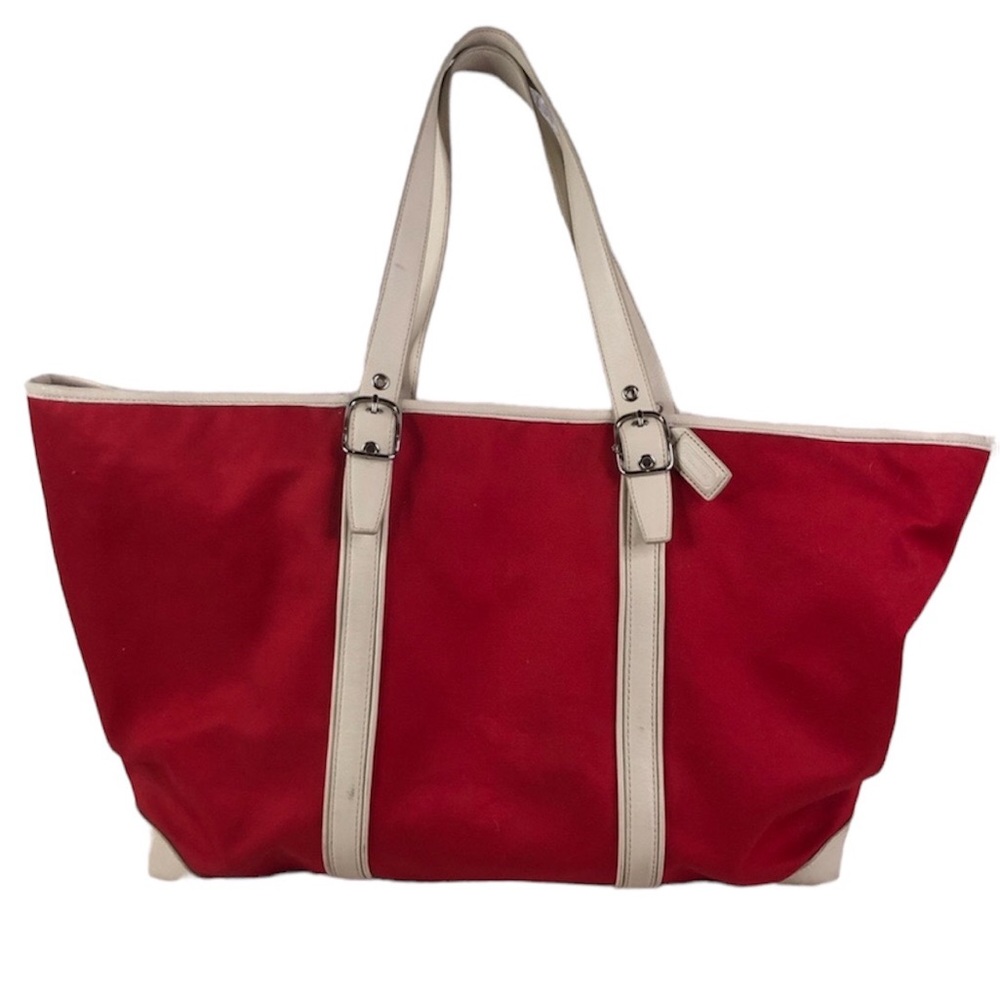 Coach Red and White Tote Bag